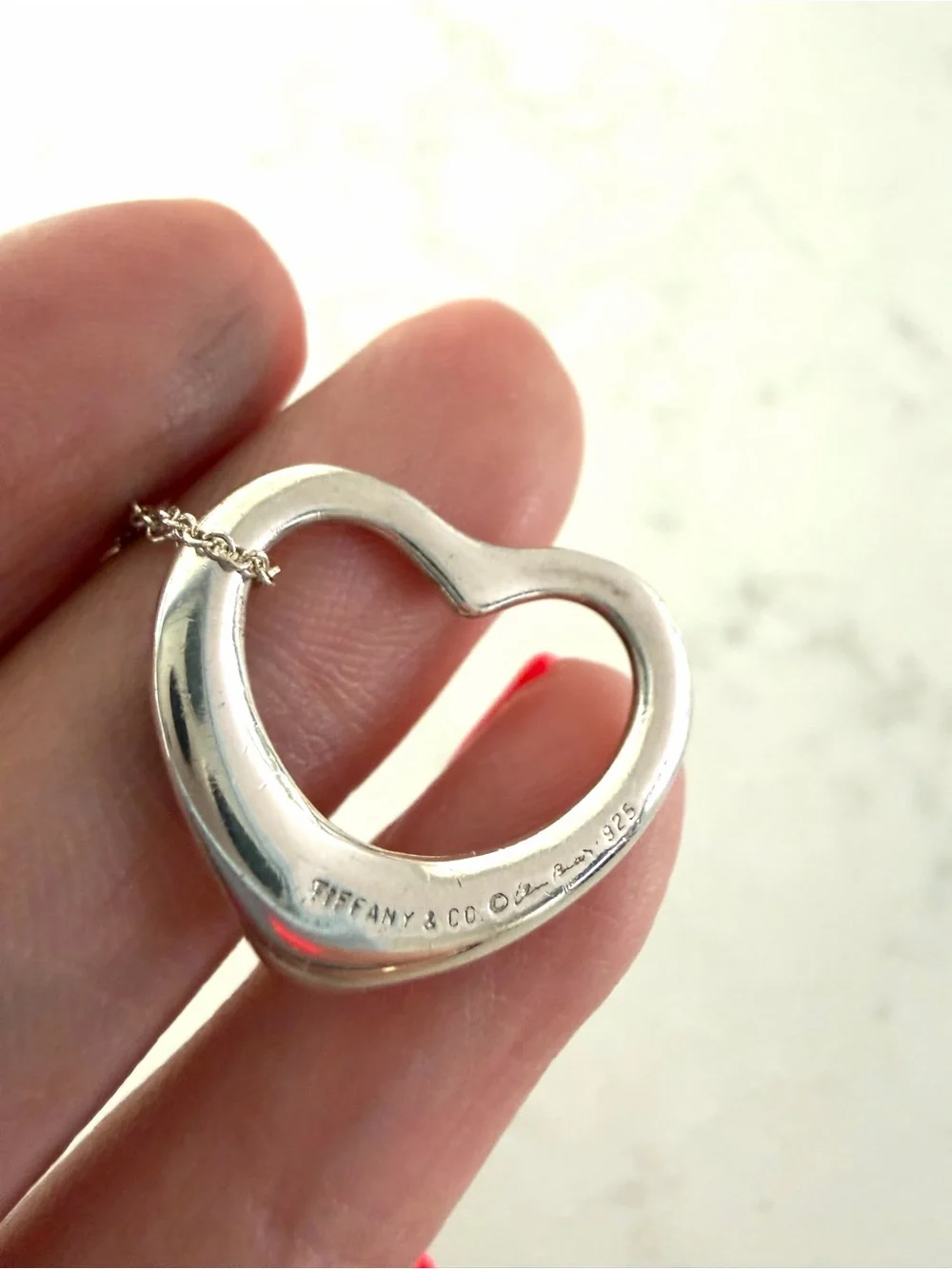 Tiffany & Co. Elsa Peretti Open Heart Necklace Medium 16mm 20” Sterling Silver - Picture 6 of 8